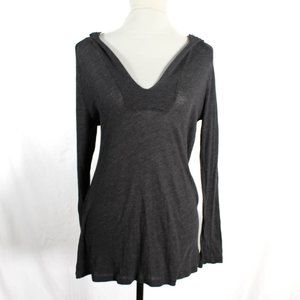 Y2K 2000s Dark Gray Sheer Layering Long Sleeve with Hood